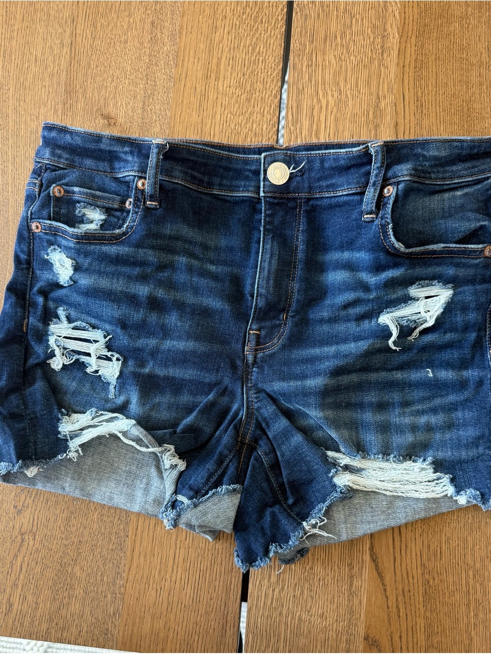 American Eagle Outfitters Dark Blue Distressed Denim Cutoff Shorts